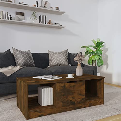 Qnhdfrt Couchtisch Beistelltisch Räuchereiche Holzwerkstoff 102x50x36 cm mit 3 Fächern für Stauraum, Elegantes Design als Wohnzimmertisch oder Dekotisch Qnhdfrt Couchtisch Beistelltisch Räuchereiche Holzwerkstoff 102x50x36 cm mit 3 Fächern für Stauraum, Elegantes Design als Wohnzimmertisch oder Dekotisch von Qnhdfrt