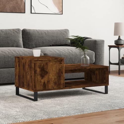 Qnhdfrt Couchtisch Beistelltisch Räuchereiche Holzwerkstoff Metall 100x50x45 cm mit Stauraum 2 Fächern Tür Modern Elegant für Wohnzimmer Schlafzimmer Qnhdfrt Couchtisch Beistelltisch Räuchereiche Holzwerkstoff Metall 100x50x45 cm mit Stauraum 2 Fächern Tür Modern Elegant für Wohnzimmer Schlafzimmer von Qnhdfrt
