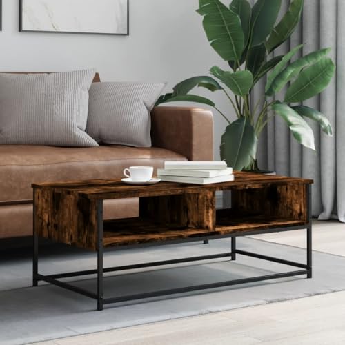 Qnhdfrt Couchtisch Beistelltisch Räuchereiche Holzwerkstoff Metall 100x51x40 cm Modernes Design mit 2 Ablagen Stauraum für Wohnzimmer Qnhdfrt Couchtisch Beistelltisch Räuchereiche Holzwerkstoff Metall 100x51x40 cm Modernes Design mit 2 Ablagen Stauraum für Wohnzimmer von Qnhdfrt