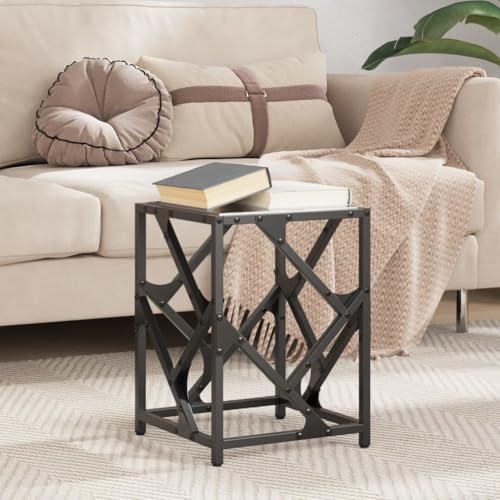 Qnhdfrt Couchtisch Beistelltisch Schwarz mit Glasplatte 30x30x41 cm aus Stahl Moderner Wohnzimmertisch Klein für Sofa oder Flur von Qnhdfrt