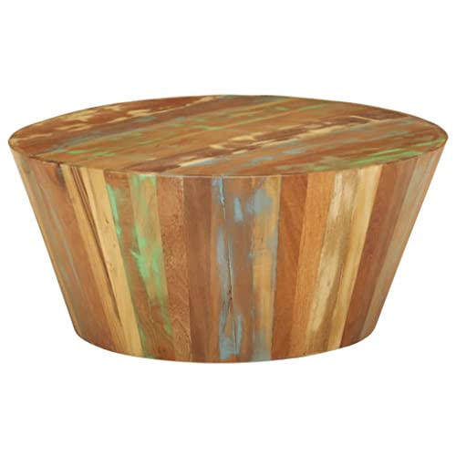 Qnhdfrt Couchtisch Beistelltisch Vintage Ø65x31cm aus Recyceltem Massivholz Altholz Einzigartiges Unikat für Wohnzimmer Schlafzimmer Flur von Qnhdfrt