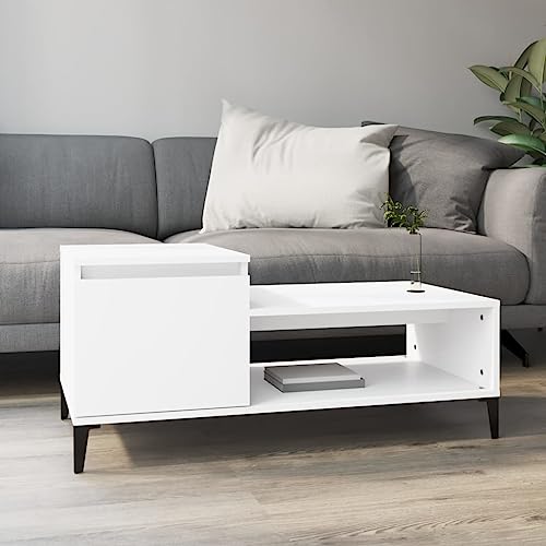 Qnhdfrt Couchtisch Beistelltisch Weiß 100x50x45 cm aus Holzwerkstoff und Metall mit Stauraum Modernes Design für Wohnzimmer Qnhdfrt Couchtisch Beistelltisch Weiß 100x50x45 cm aus Holzwerkstoff und Metall mit Stauraum Modernes Design für Wohnzimmer von Qnhdfrt