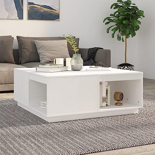 Qnhdfrt Couchtisch Beistelltisch Weiß Massivholz Kiefer 100x101x40,5 cm Stauraum Stabiler Rahmen Wohnzimmertisch von Qnhdfrt