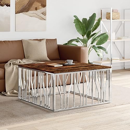 Qnhdfrt Couchtisch Beistelltisch aus Edelstahl Silber und Massivem Altholz Modern Robust Stabiles Design für Wohnzimmer als Dekotisch oder Sofatisch 100x100x50 cm mit Einzigartiger Optik Qnhdfrt Couchtisch Beistelltisch aus Edelstahl Silber und Massivem Altholz Modern Robust Stabiles Design für Wohnzimmer als Dekotisch oder Sofatisch 100x100x50 cm mit Einzigartiger Optik von Qnhdfrt