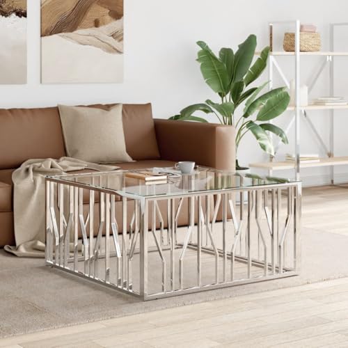 Qnhdfrt Couchtisch Beistelltisch aus Edelstahl und Glas 100x100x50 cm Silber Modernes Design Robust und Langlebig für Wohnzimmer Schlafzimmer oder Flur Qnhdfrt Couchtisch Beistelltisch aus Edelstahl und Glas 100x100x50 cm Silber Modernes Design Robust und Langlebig für Wohnzimmer Schlafzimmer oder Flur von Qnhdfrt