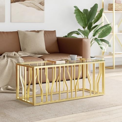 Qnhdfrt Couchtisch Beistelltisch aus Edelstahl und gehärtetem Glas Farbe Gold Maße 110x45x45 cm mit glatter Oberfläche für Wohnzimmer Schlafzimmer und Flur Qnhdfrt Couchtisch Beistelltisch aus Edelstahl und gehärtetem Glas Farbe Gold Maße 110x45x45 cm mit glatter Oberfläche für Wohnzimmer Schlafzimmer und Flur von Qnhdfrt
