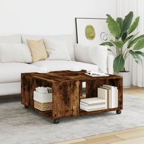 Qnhdfrt Couchtisch Beistelltisch aus Holzwerkstoff in Räuchereiche 80x80x40 cm mit 4 Rollen offenem Stauraum robust für Wohnzimmer Couch oder als Nachttisch Qnhdfrt Couchtisch Beistelltisch aus Holzwerkstoff in Räuchereiche 80x80x40 cm mit 4 Rollen offenem Stauraum robust für Wohnzimmer Couch oder als Nachttisch von Qnhdfrt