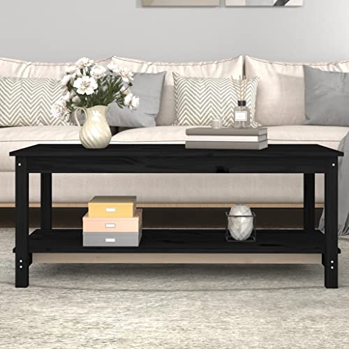 Qnhdfrt Couchtisch Beistelltisch aus Massivholz Kiefer Schwarz 2-Etagen Design 110x55x45 cm für Wohnzimmer Couch von Qnhdfrt