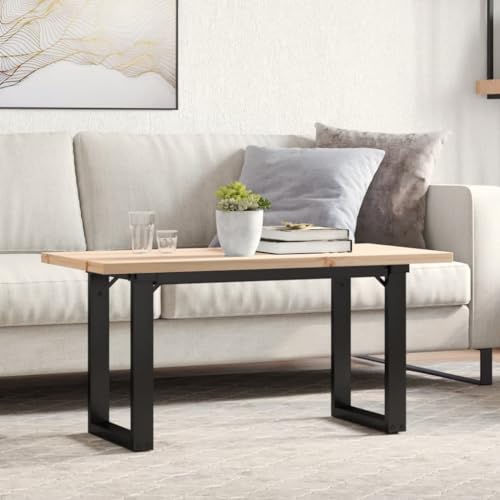 Qnhdfrt Couchtisch Beistelltisch aus Massivholz Kiefer & Gusseisen O-Gestell 90x40x45,5cm Robuste Tischplatte für Wohnzimmer Schlafzimmer und Flur von Qnhdfrt