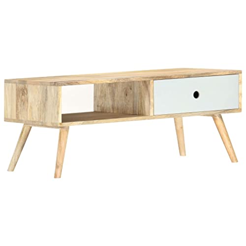 Qnhdfrt Couchtisch Beistelltisch aus Massivholz Mango 90x50x40 cm mit Schublade und Regal Retro Design Stauraum für Wohnzimmer von Qnhdfrt