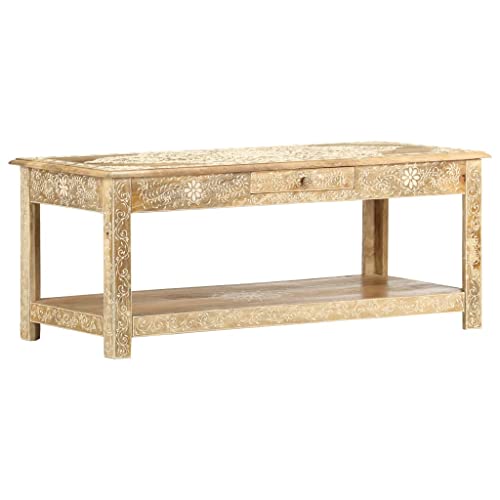 Qnhdfrt Couchtisch Beistelltisch aus Massivholz Mango Handgemalt Vintage Braun 110x50x45 cm mit Stauraum für Wohnzimmer und Couch von Qnhdfrt