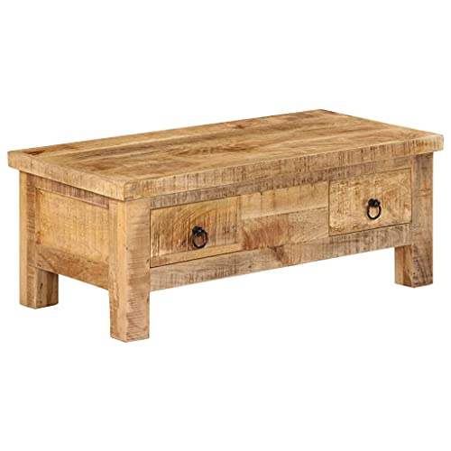 Qnhdfrt Couchtisch Beistelltisch aus Massivholz Mango Vintage Antik-Design mit 2 Schubladen Handgefertigt für Wohnzimmer Schlafzimmer oder Flur Größe 90x45x35 cm von Qnhdfrt