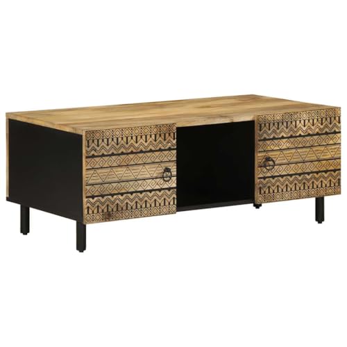 Qnhdfrt Couchtisch Beistelltisch aus rauem Mangoholz mit 2 Türen und Metallbeinen Stauraum Möbel Schwarz 100x54x40 cm für Wohnzimmer Couchbereich Qnhdfrt Couchtisch Beistelltisch aus rauem Mangoholz mit 2 Türen und Metallbeinen Stauraum Möbel Schwarz 100x54x40 cm für Wohnzimmer Couchbereich von Qnhdfrt