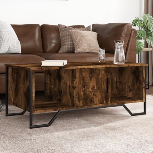 Qnhdfrt Couchtisch Beistelltisch in Räuchereiche 100x51x40 cm aus Holzwerkstoff Metall mit Stauraum Stabile Tischplatte für Wohnzimmer Schlafzimmer von Qnhdfrt