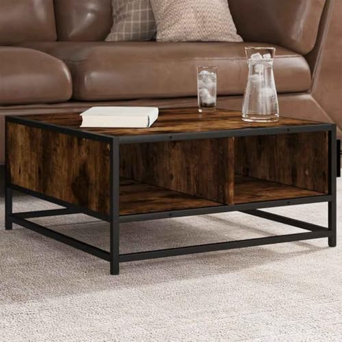 Qnhdfrt Couchtisch Beistelltisch in Räuchereiche Schwarz mit Metallgestell und Stauraum 60,5x60,5x30cm Industrielles Design für Wohnzimmer Sofabereich Qnhdfrt Couchtisch Beistelltisch in Räuchereiche Schwarz mit Metallgestell und Stauraum 60,5x60,5x30cm Industrielles Design für Wohnzimmer Sofabereich von Qnhdfrt