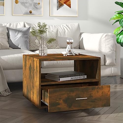 Qnhdfrt Couchtisch Beistelltisch in Räuchereiche aus Holzwerkstoff 55x55x40 cm mit Rollen und Stauraum für Wohnzimmer Schlafzimmer Flurbereich Qnhdfrt Couchtisch Beistelltisch in Räuchereiche aus Holzwerkstoff 55x55x40 cm mit Rollen und Stauraum für Wohnzimmer Schlafzimmer Flurbereich von Qnhdfrt