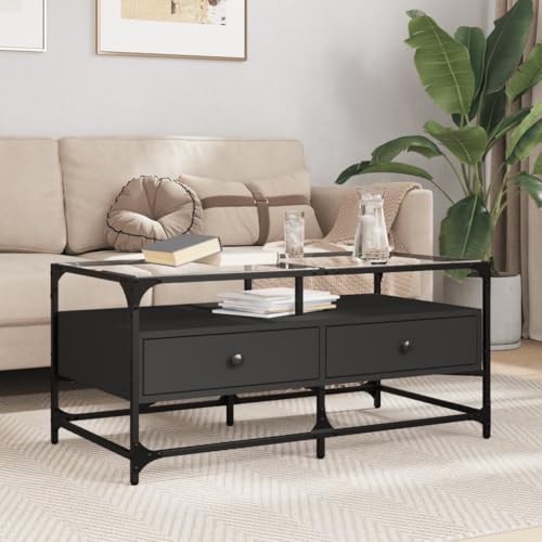 Qnhdfrt Couchtisch Beistelltisch mit Glasplatte Schwarz 98,5x50x45 cm Stahlgestell Modern Elegant Robust für Wohnzimmer Qnhdfrt Couchtisch Beistelltisch mit Glasplatte Schwarz 98,5x50x45 cm Stahlgestell Modern Elegant Robust für Wohnzimmer von Qnhdfrt
