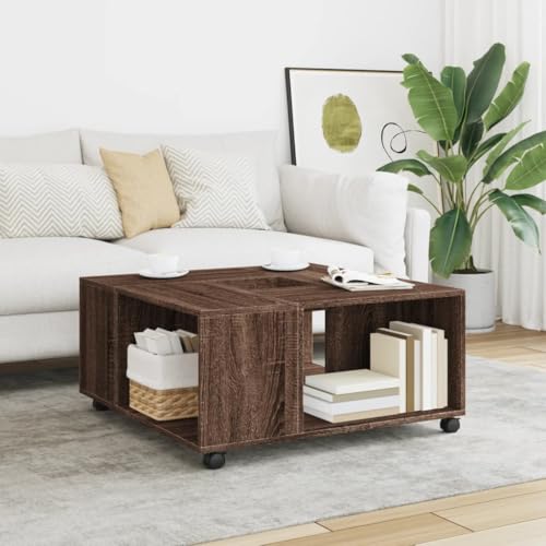 Qnhdfrt Couchtisch Beistelltisch mit Rollen und Stauraum Braun Eichen-Optik Holzwerkstoff 80x80x40 cm Kleiner Tisch für Wohnzimmer Schlafzimmer Flur Qnhdfrt Couchtisch Beistelltisch mit Rollen und Stauraum Braun Eichen-Optik Holzwerkstoff 80x80x40 cm Kleiner Tisch für Wohnzimmer Schlafzimmer Flur von Qnhdfrt