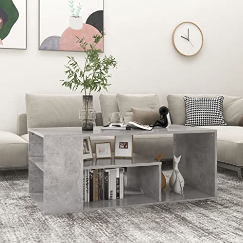 Qnhdfrt Couchtisch Betongrau Modern mit Stauraum Regal Holzwerkstoff 100x50x40 cm für Wohnzimmer Sofabereich von Qnhdfrt