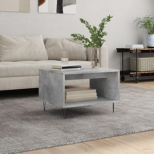 Qnhdfrt Couchtisch Betongrau aus Holzwerkstoff mit Eisenbeinen 60x50x40 cm Stauraum Beistelltisch für Wohnzimmer Couch von Qnhdfrt