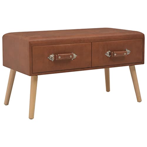 Qnhdfrt Couchtisch Braun 80x40x46 cm Kunstleder massives Kiefernholz mit 2 Schubladen Elegantes Design für Wohnzimmer Schlafzimmer als Beistelltisch oder Nachttisch von Qnhdfrt