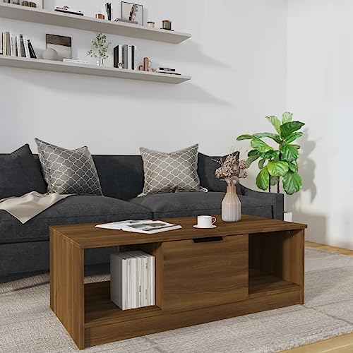 Qnhdfrt Couchtisch Braun Eichen-Optik 102x50x36 cm aus Holzwerkstoff mit 3 Fächern für Stauraum, Elegantes Design als Beistelltisch oder Wohnzimmertisch Qnhdfrt Couchtisch Braun Eichen-Optik 102x50x36 cm aus Holzwerkstoff mit 3 Fächern für Stauraum, Elegantes Design als Beistelltisch oder Wohnzimmertisch von Qnhdfrt