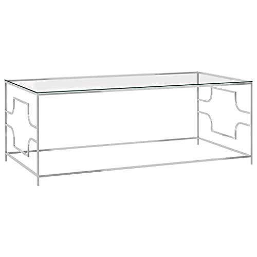 Qnhdfrt Couchtisch Edelstahl Glas Silbern 120x60x45 cm Schlankes Design Langlebiger Beistelltisch Moderner Wohnzimmertisch von Qnhdfrt