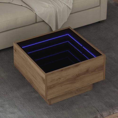 Qnhdfrt Couchtisch Eiche handwerklich 50 x 50 x 30 cm Holzwerkstoff Rustikaler Wohnzimmertisch mit Spiegel & robuster Struktur von Qnhdfrt