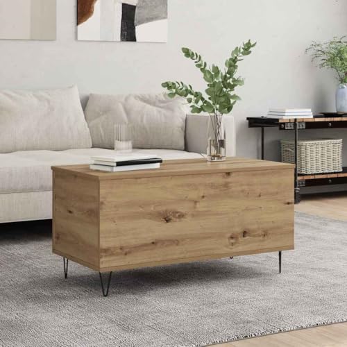 Qnhdfrt Couchtisch Eiche handwerklich 90x44,5x45 cm mit Klappdeckel Stauraum Industrial Coffee Table aus Holzwerkstoff und Metallbeinen Modernes Design für Living Room Flur und Schlafzimmer von Qnhdfrt