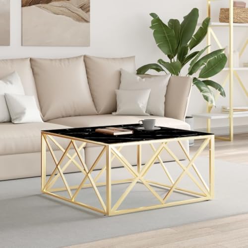 Qnhdfrt Couchtisch Golden Edelstahl und Glas 80x80x40 cm mit schwarzer Marmor-Optik Moderner Beistelltisch für Wohnzimmer Deko Qnhdfrt Couchtisch Golden Edelstahl und Glas 80x80x40 cm mit schwarzer Marmor-Optik Moderner Beistelltisch für Wohnzimmer Deko von Qnhdfrt