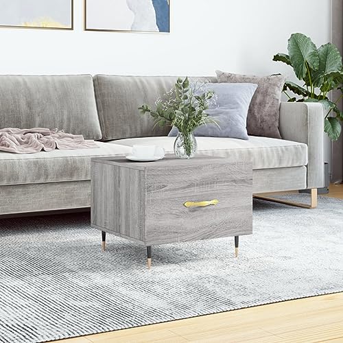 Qnhdfrt Couchtisch Grau Sonoma 50x50x40 cm mit Schublade und Eisenbeinen - Stabiles Design aus Holzwerkstoff für Wohnzimmer als Beistelltisch oder Nachttisch von Qnhdfrt