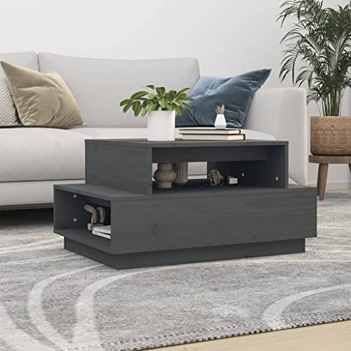 Qnhdfrt Couchtisch Grau aus Massivholz Kiefer 80x55x40,5 cm Elegantes Design Stabiler Rahmen mit Stauraum für Wohnzimmer von Qnhdfrt