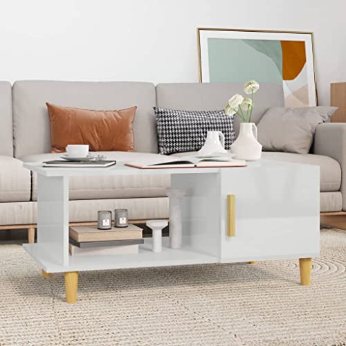 Qnhdfrt Couchtisch Hochglanz-Weiß 90x50x40 cm aus Holzwerkstoff mit Stauraum, Schlichter Beistelltisch für Wohnzimmer Schlafzimmer Flur von Qnhdfrt