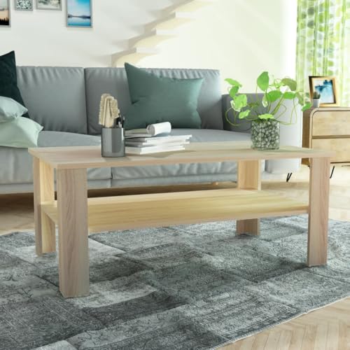 Qnhdfrt Couchtisch Holzwerkstoff mit unterem Regal 100x59x42 cm Eichefarben Moderner Beistelltisch für Wohnzimmer Qnhdfrt Couchtisch Holzwerkstoff mit unterem Regal 100x59x42 cm Eichefarben Moderner Beistelltisch für Wohnzimmer von Qnhdfrt