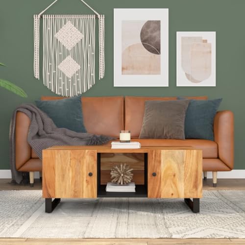 Qnhdfrt Couchtisch Massivholz Akazie 100x54x40 cm mit 3 Fächern & Eisenbeinen - Robuster Wohnzimmertisch mit Stauraum für Sofa Bereich Qnhdfrt Couchtisch Massivholz Akazie 100x54x40 cm mit 3 Fächern & Eisenbeinen - Robuster Wohnzimmertisch mit Stauraum für Sofa Bereich von Qnhdfrt