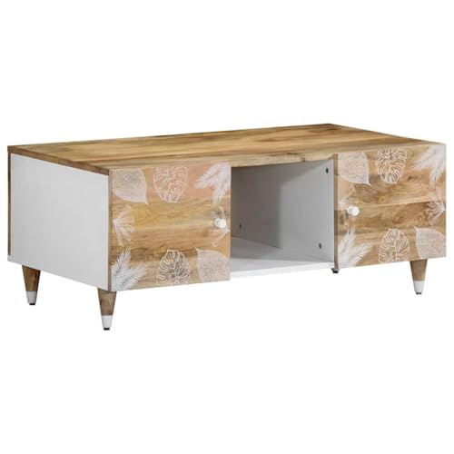 Qnhdfrt Couchtisch Massivholz Mango 100x54x40 cm Beistelltisch mit Stauraum und 2 Türen Vintage Design für Wohnzimmer Schlafzimmer Flur Qnhdfrt Couchtisch Massivholz Mango 100x54x40 cm Beistelltisch mit Stauraum und 2 Türen Vintage Design für Wohnzimmer Schlafzimmer Flur von Qnhdfrt