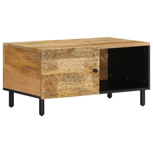 Qnhdfrt Couchtisch Massivholz Mango 80x50x40 cm mit Stauraum Tür und Eisenbeinen für Wohnzimmer oder Schlafzimmer - Robuster Beistelltisch mit Natürlicher Holzmaserung von Qnhdfrt