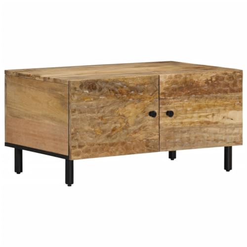 Qnhdfrt Couchtisch Massivholz Mango 80x50x40 cm mit Stauraum und Tür - Robuster Beistelltisch mit Eisenbeinen für Wohnzimmer Schlafzimmer oder Flur von Qnhdfrt