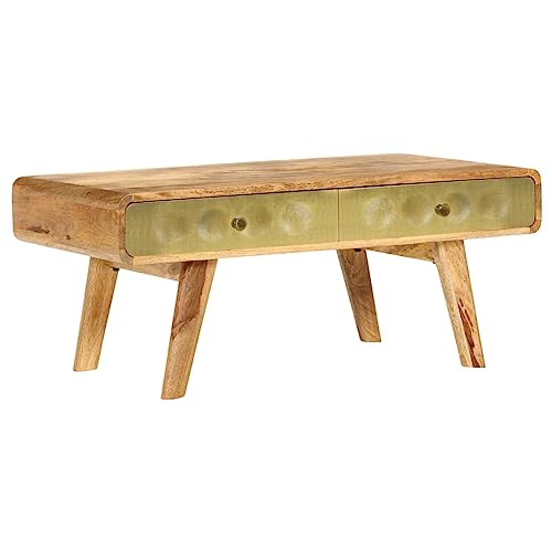 Qnhdfrt Couchtisch Massivholz Mango 90x50x40 cm Retro Design mit Goldmuster Beistelltisch Wohnzimmertisch von Qnhdfrt
