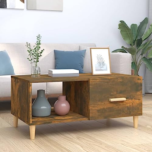 Qnhdfrt Couchtisch Räuchereiche Holzwerkstoff Massivholz Eukalyptus 89,5x50x40 cm mit Zwei Fächern Beistelltisch mit Stauraum für Wohnzimmer Schlafzimmer von Qnhdfrt