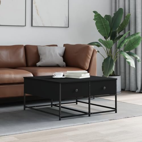 Qnhdfrt Couchtisch Schwarz 80x80x40 cm aus Holzwerkstoff und Metall mit 2 Schubladen für Stauraum, Robuster Beistelltisch mit Elegantem Design für Wohnzimmer Qnhdfrt Couchtisch Schwarz 80x80x40 cm aus Holzwerkstoff und Metall mit 2 Schubladen für Stauraum, Robuster Beistelltisch mit Elegantem Design für Wohnzimmer von Qnhdfrt