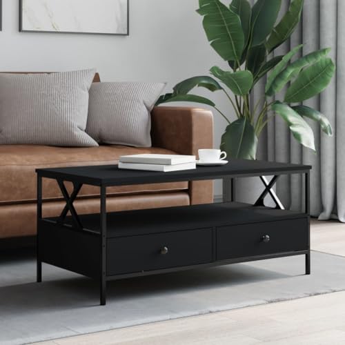 Qnhdfrt Couchtisch Schwarz Holzwerkstoff Metall 100x51x45 cm Moderner Beistelltisch mit 2 Schubladen und Ablage | Robuster Wohnzimmertisch für Stauraum und Dekoration Qnhdfrt Couchtisch Schwarz Holzwerkstoff Metall 100x51x45 cm Moderner Beistelltisch mit 2 Schubladen und Ablage | Robuster Wohnzimmertisch für Stauraum und Dekoration von Qnhdfrt