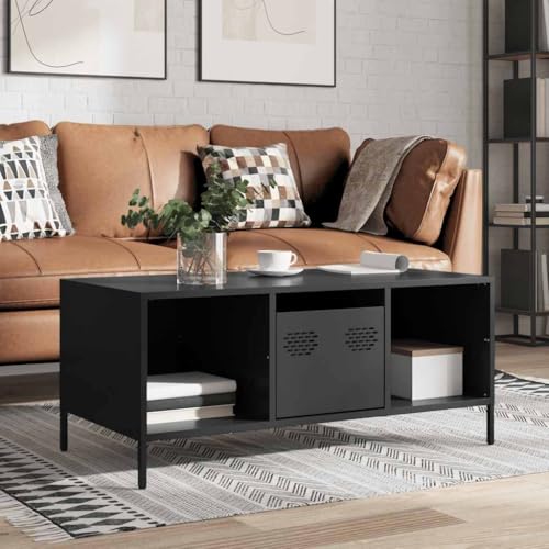 Qnhdfrt Couchtisch Schwarz Industriedesign Kaltgewalzter Stahl 101,5x50x43,5 cm mit Stauraum Beistelltisch Nachttisch für Wohnzimmer Schlafzimmer Qnhdfrt Couchtisch Schwarz Industriedesign Kaltgewalzter Stahl 101,5x50x43,5 cm mit Stauraum Beistelltisch Nachttisch für Wohnzimmer Schlafzimmer von Qnhdfrt
