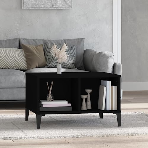 Qnhdfrt Couchtisch Schwarz Industrielles Design Holzwerkstoff Metall Beistelltisch 60x50x36,5 cm mit Stauraum für Wohnzimmer Couch von Qnhdfrt