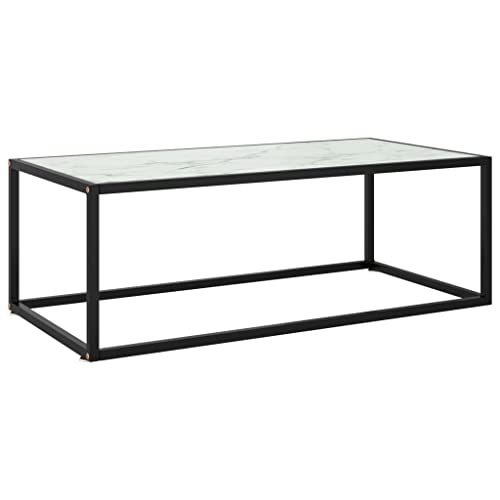 Qnhdfrt Couchtisch Schwarz mit Weißem Glas in Marmor-Optik 100x50x35 cm Moderner Beistelltisch aus Stahl und gehärtetem Glas für Wohnzimmer Qnhdfrt Couchtisch Schwarz mit Weißem Glas in Marmor-Optik 100x50x35 cm Moderner Beistelltisch aus Stahl und gehärtetem Glas für Wohnzimmer von Qnhdfrt