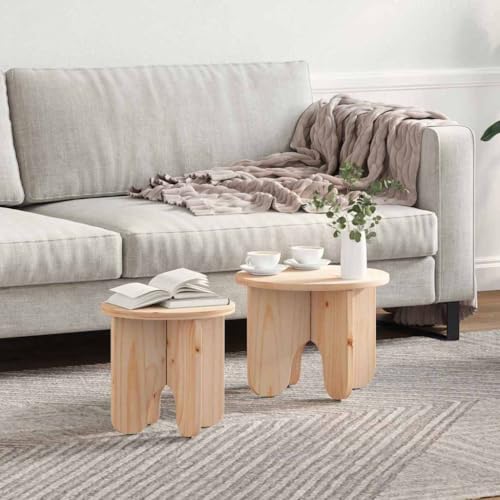 Qnhdfrt Couchtisch Set 2-TLG Massivkiefer Natur 39.5 x 39.5 x 30 cm Modernes Nesting-Design Platzsparend für Wohnzimmer von Qnhdfrt