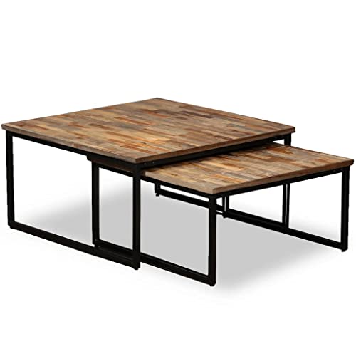 Qnhdfrt Couchtisch Set 2-TLG. Recyceltes Teak Massivholz mit Stahlbeinen Industrie-Stil Beistelltisch für Wohnzimmer Größen 75x75x39 cm und 65x65x33 cm Qnhdfrt Couchtisch Set 2-TLG. Recyceltes Teak Massivholz mit Stahlbeinen Industrie-Stil Beistelltisch für Wohnzimmer Größen 75x75x39 cm und 65x65x33 cm von Qnhdfrt