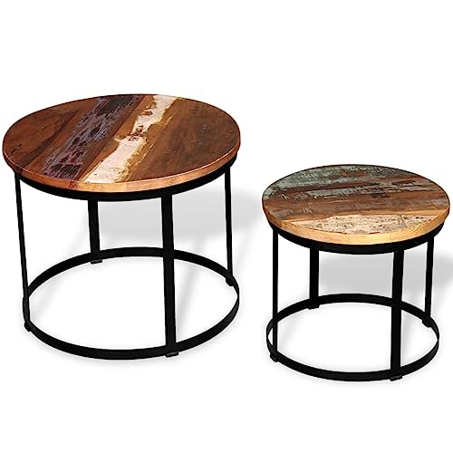 Qnhdfrt Couchtisch Set Beistelltisch 2er Set Rund Altholz Massiv Vintage Industriedesign Braun Schwarz 40cm 50cm für Wohnzimmer Schlafzimmer Flur Qnhdfrt Couchtisch Set Beistelltisch 2er Set Rund Altholz Massiv Vintage Industriedesign Braun Schwarz 40cm 50cm für Wohnzimmer Schlafzimmer Flur von Qnhdfrt