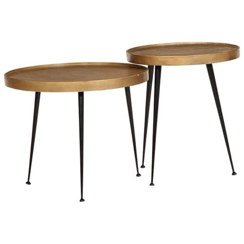 Qnhdfrt Couchtisch Set Golden Schwarz 2 Stück aus Holzwerkstoff und Metall mit glatter Oberfläche Robust und Langlebig für Wohnzimmer Schlafzimmer als Beistelltisch oder Nachttisch von Qnhdfrt