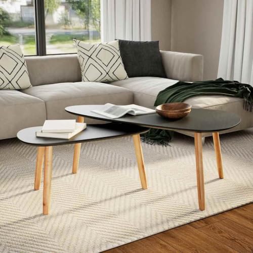 Qnhdfrt Couchtisch Set Schwarz Massivholz Kiefer 2-TLG. mit MDF Tischplatte Skandinavisches Design für Wohnzimmer Lounge Beistelltisch Qnhdfrt Couchtisch Set Schwarz Massivholz Kiefer 2-TLG. mit MDF Tischplatte Skandinavisches Design für Wohnzimmer Lounge Beistelltisch von Qnhdfrt